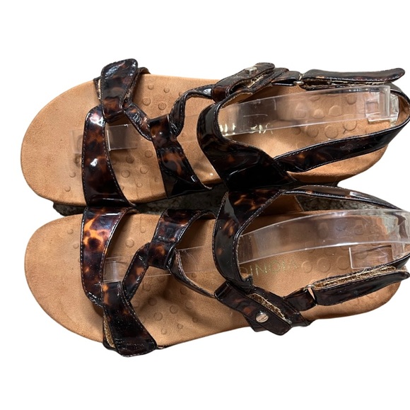 FINAL SALE Vionic Paros Flat Tortoiseshell Strappy Faux Leather Sandals 10 - Picture 6 of 13